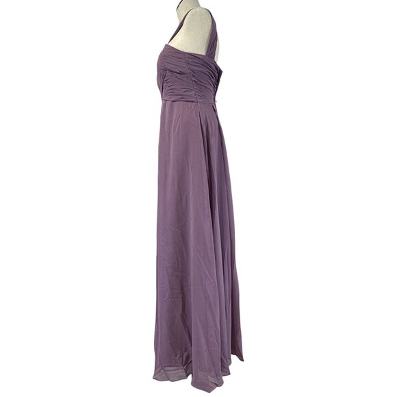 Azazie Kaleigh Bridesmaid Pleated Chiffon Dress Full Length Wisteria Custom NWT - Picture 7 of 15